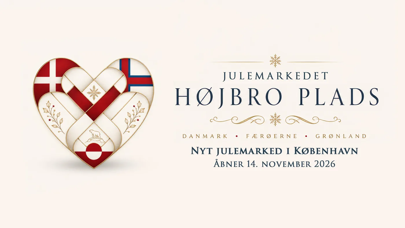 Logo de Jul på Højbro Plads, el nuevo mercado de Navidad de Copenhague que abre en Højbro Plads el 14 de noviembre de 2026 y reúne a Dinamarca, las Islas Feroe y Groenlandia