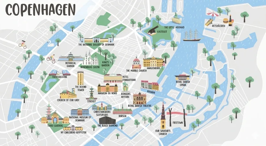 Map of the Copenhagen walking tour itinerary