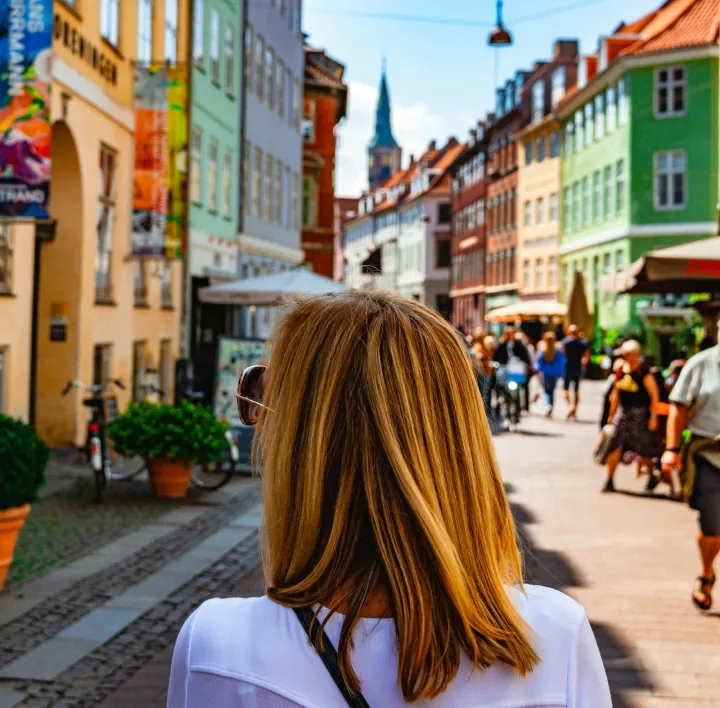 People walking through central Copenhagen